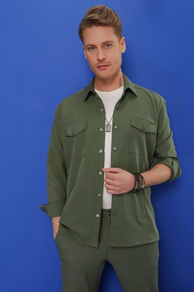 G 1534 Slim Fit Haki Klasik Gömlek