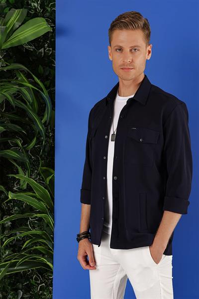G 1534 Slim Fit Lacivert Klasik Gömlek