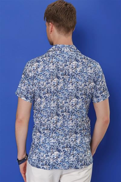 G 1538 Slim Fit Lacivert-Beyaz Klasik Gömlek