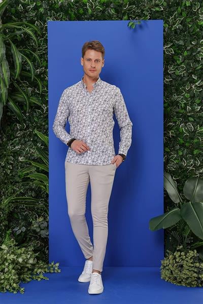 G 1542 Slim Fit Gri Klasik Gömlek