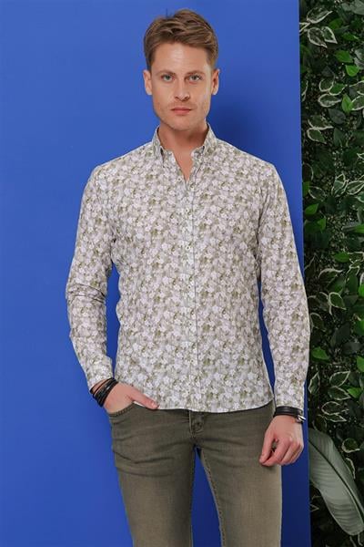 G 1542 Slim Fit Haki Klasik Gömlek
