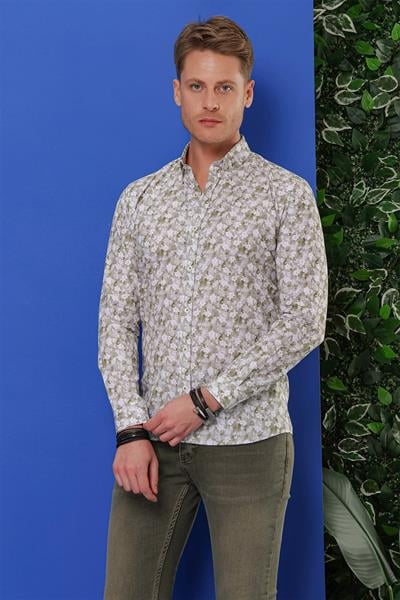 G 1542 Slim Fit Haki Klasik Gömlek
