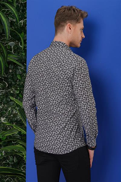 G 1547 Slim Fit Siyah-Beyaz Klasik Gömlek