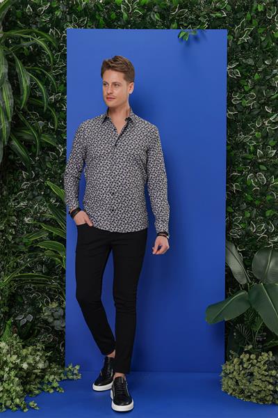 G 1547 Slim Fit Siyah-Beyaz Klasik Gömlek