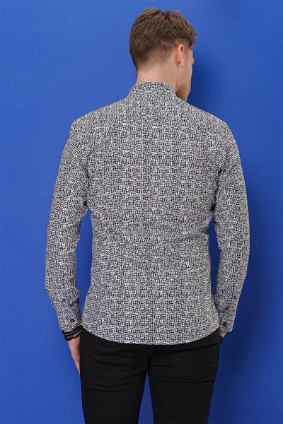 G 1548 Slim Fit Beyaz-Siyah Klasik Gömlek