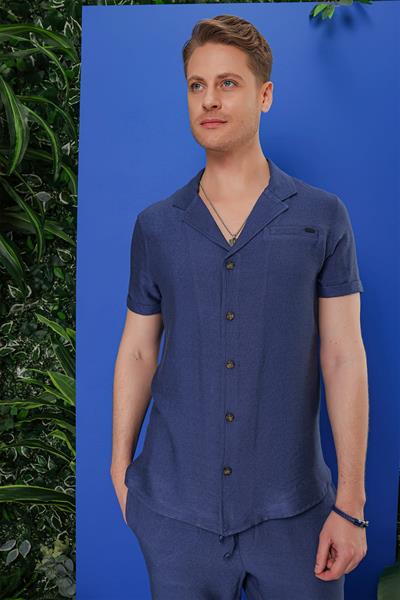 G 1549 Slim Fit İndigo Klasik Gömlek