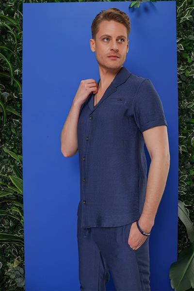 G 1549 Slim Fit İndigo Klasik Gömlek