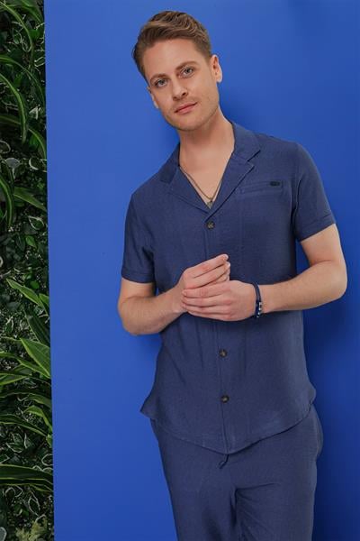 G 1549 Slim Fit İndigo Klasik Gömlek