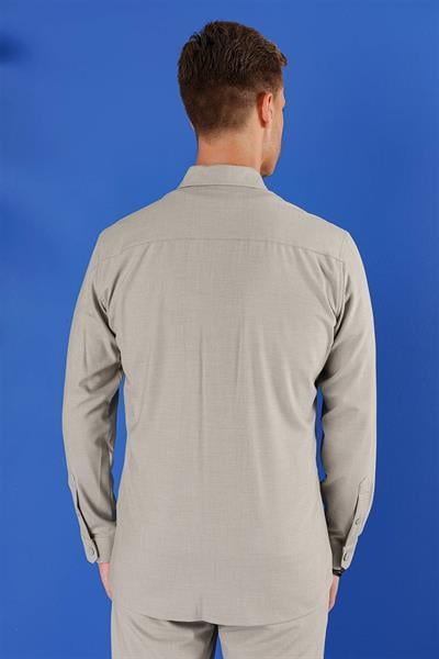 G 1552 Slim Fit Açık Gri Klasik Gömlek