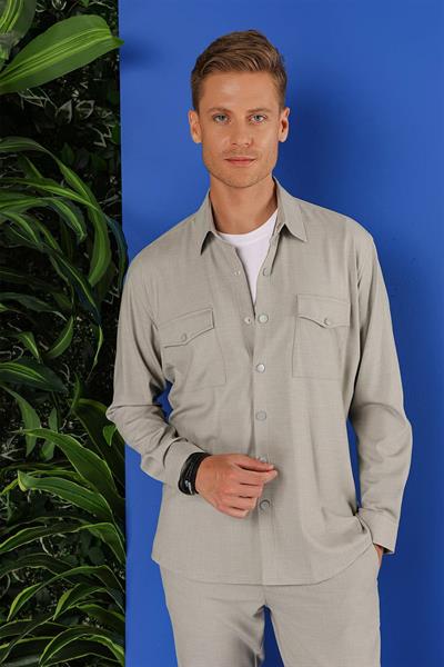 G 1552 Slim Fit Açık Gri Klasik Gömlek