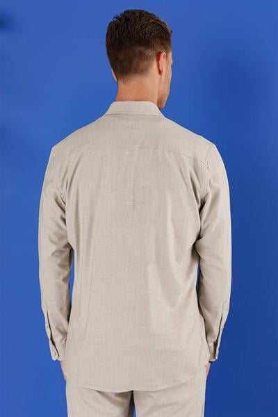G 1552 Slim Fit Bej Klasik Gömlek