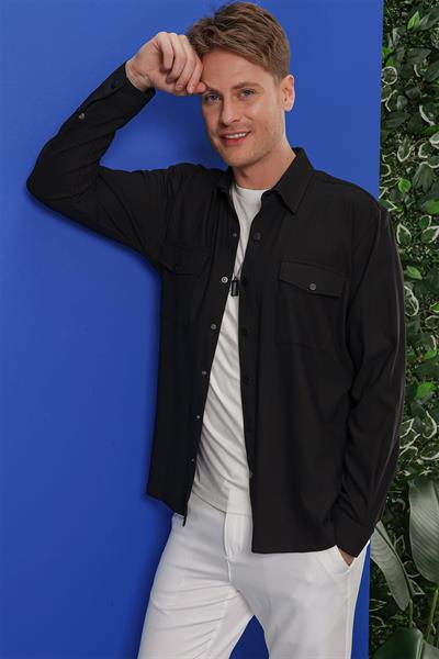G 1552 Slim Fit Siyah Klasik Gömlek