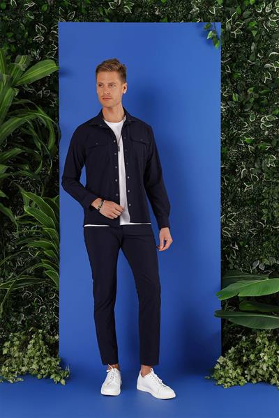 G 1553 Slim Fit Lacivert Klasik Gömlek