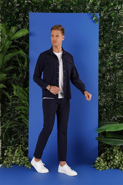 G 1553 Slim Fit Lacivert Klasik Gömlek