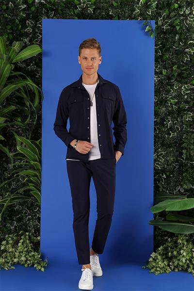 G 1553 Slim Fit Lacivert Klasik Gömlek