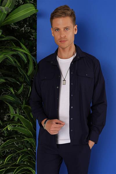 G 1553 Slim Fit Lacivert Klasik Gömlek