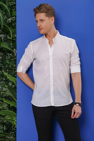 G 1554 Slim Fit Beyaz Klasik Gömlek