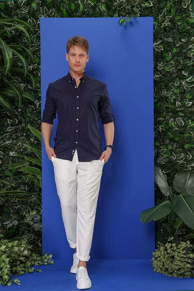 G 1554 Slim Fit Lacivert Klasik Gömlek