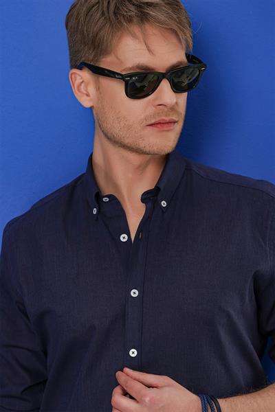 G 1554 Slim Fit Lacivert Klasik Gömlek