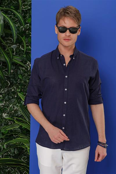 G 1554 Slim Fit Lacivert Klasik Gömlek