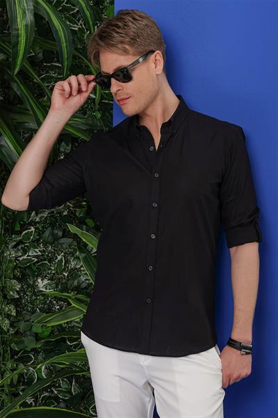 G 1554 Slim Fit Siyah Klasik Gömlek