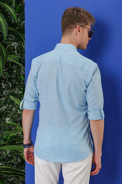 G 1554 Slim Fit Turkuaz Klasik Gömlek