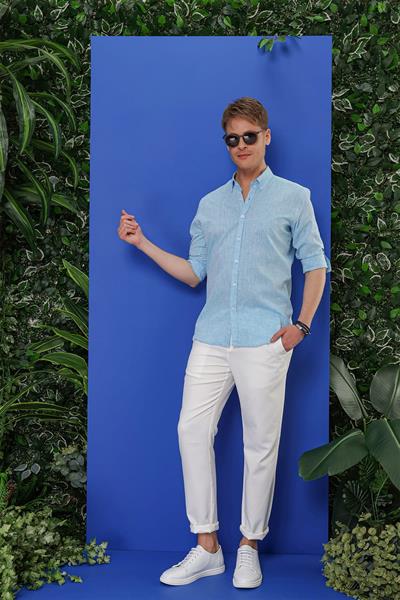 G 1554 Slim Fit Turkuaz Klasik Gömlek