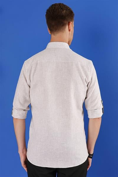 G 1555 Slim Fit Bej Klasik Gömlek