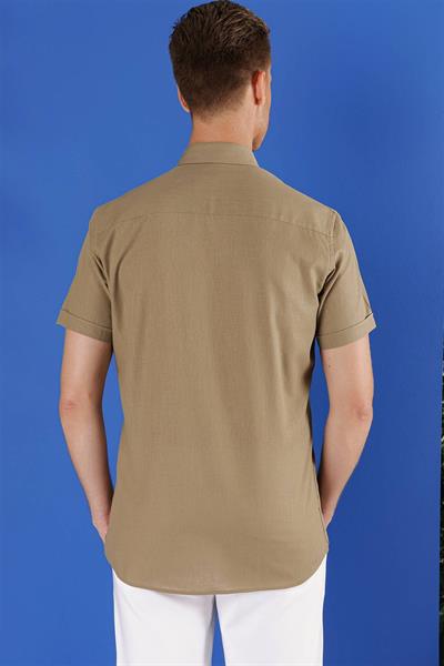 G 1556 Slim Fit Haki Klasik Gömlek