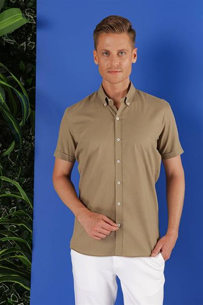 G 1556 Slim Fit Haki Klasik Gömlek