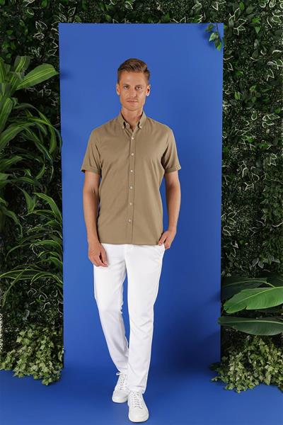 G 1556 Slim Fit Haki Klasik Gömlek