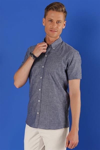 G 1556 Slim Fit İndigo Klasik Gömlek