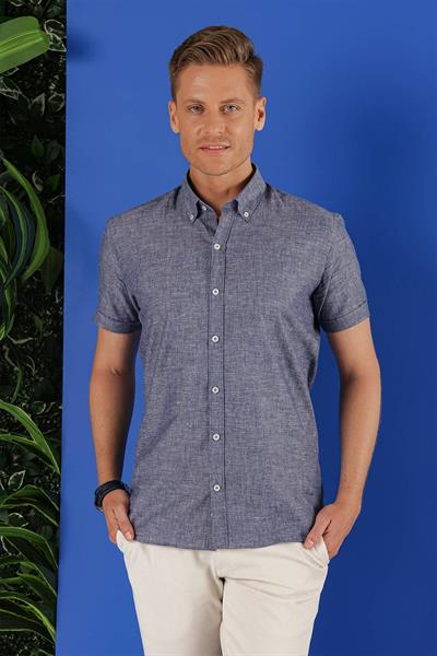 G 1556 Slim Fit İndigo Klasik Gömlek