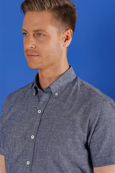 G 1556 Slim Fit İndigo Klasik Gömlek