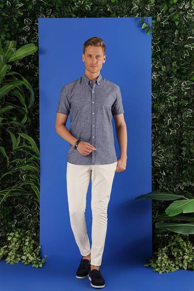 G 1556 Slim Fit İndigo Klasik Gömlek