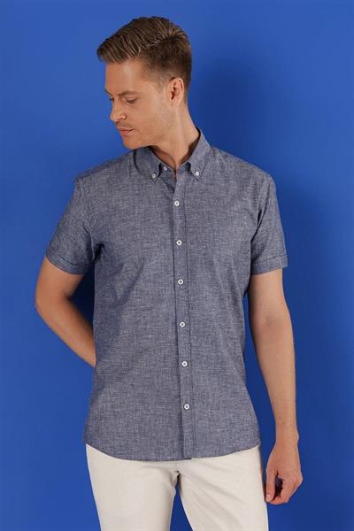 G 1556 Slim Fit İndigo Klasik Gömlek