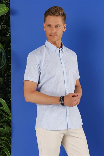 G 1556 Slim Fit Mavi Klasik Gömlek