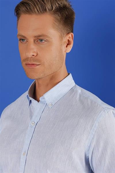 G 1556 Slim Fit Mavi Klasik Gömlek