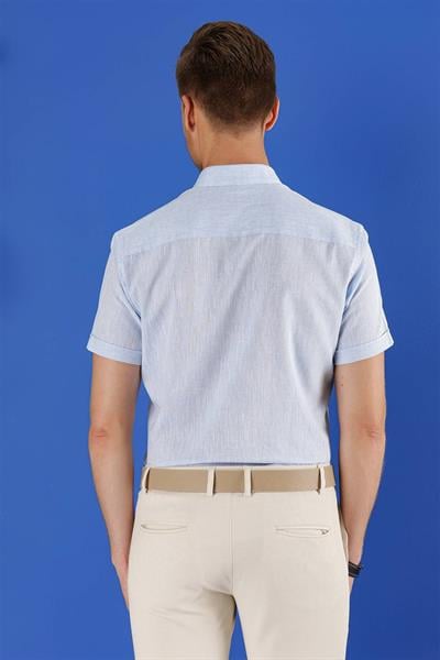 G 1556 Slim Fit Mavi Klasik Gömlek
