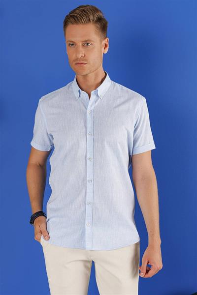 G 1556 Slim Fit Mavi Klasik Gömlek