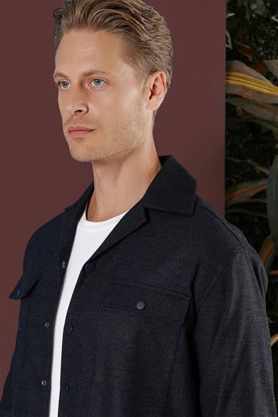G 1560 Slim Fit Lacivert Klasik Gömlek