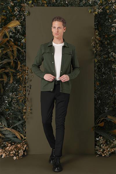 G 1562 Slim Fit Haki Klasik Gömlek