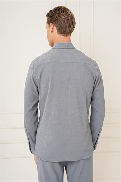 G 1565 Comfort Fit Yan Cep Çıtçıtlı Esnek Pamuk Gri Gömlek Ceket
