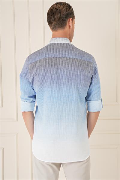 G 1575 Comfort Fit Apoletli Degrade Desen Esnek Pamuk Mavi Gömlek