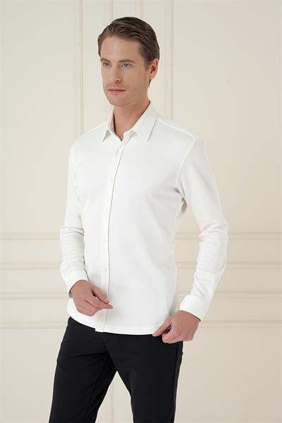 G 1580 Slim Fit Ekru Klasik Gömlek