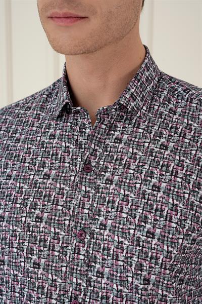 G 1586 Slim Fit Baskılı %100 Pamuk Spor Gri Gömlek 
