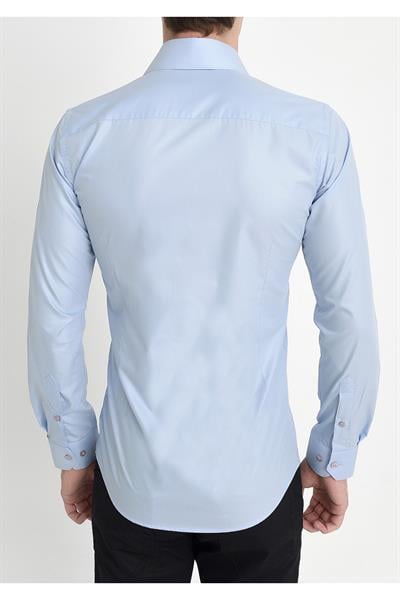 G 565 Slim Fit Dik Yaka Pamuk Saten Uzun Kol Klasik Açık Mavi Gömlek 