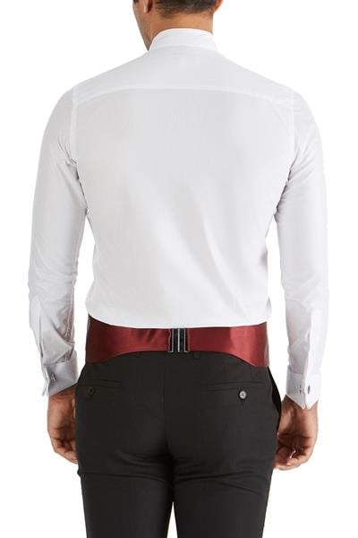 Gk 148 Slim Fit Duble Manşet Ata Yaka Beyaz Damatlık Smokin Gömlek