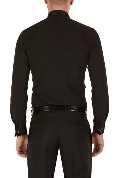Gk 148 Slim Fit Duble Manşet Ata Yaka Siyah Damatlık Smokin Gömlek