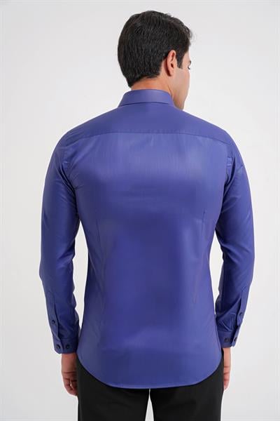 Gk 157 Slim Fit Pamuk Saten Uzun Kol Klasik Lacivert Gömlek 